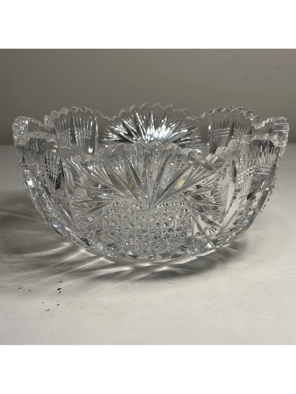 Antique American Brilliant Cut Glass Crystal Bowl Heart & Hobstar